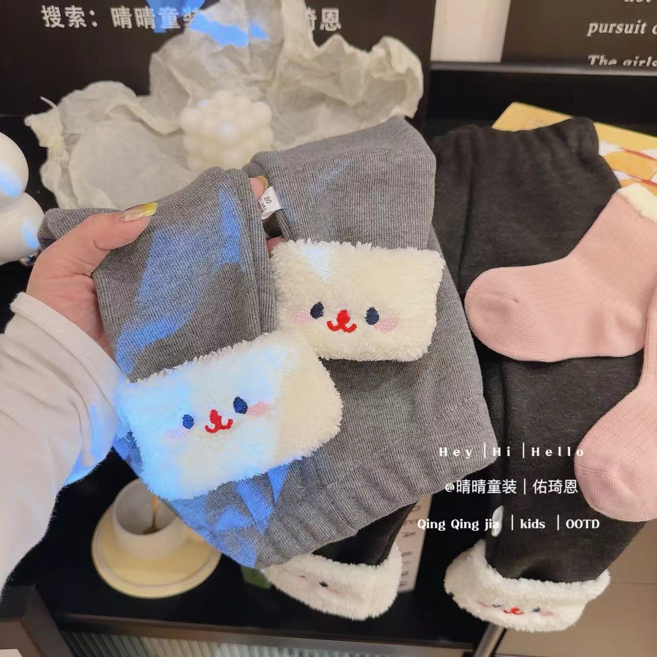 [fleece-lined thickening] girls' winter leggings western style fashion Joker winter autumn and winter cartoon Korean version