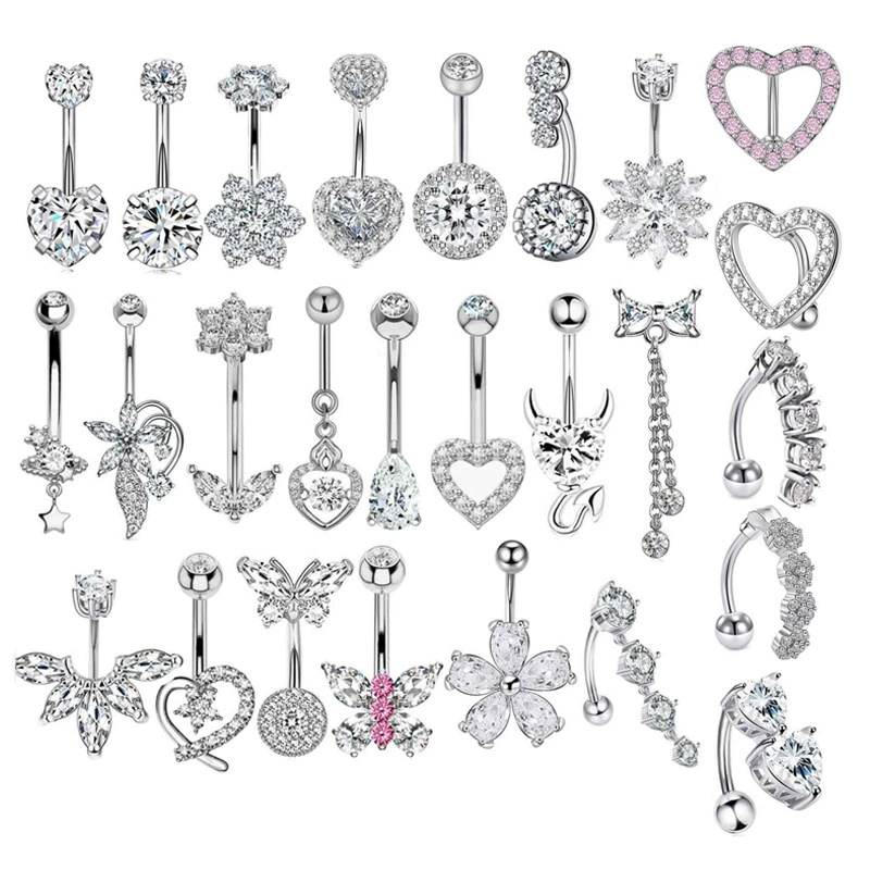 П physiological belly button piercing stainless steel with zircon, Aliexpress, ebay, Amazon