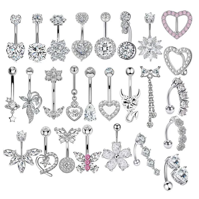 П physiological belly button piercing stainless steel with zircon, Aliexpress, ebay, Amazon