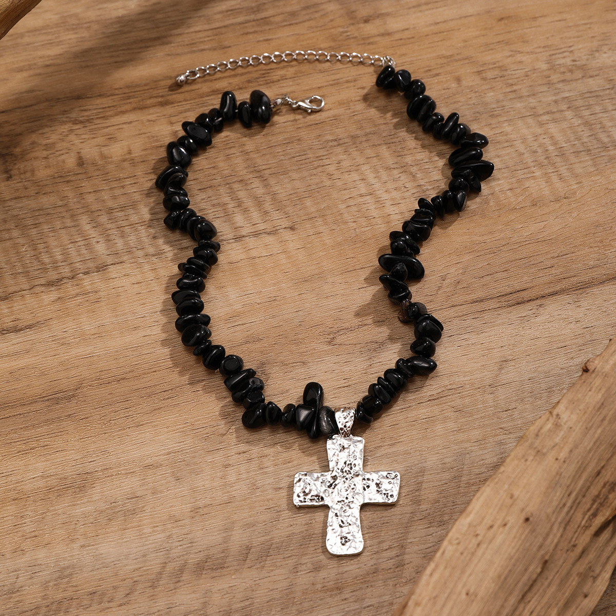 Jewelry Turquoise Beaded Stone Women's Versatile Cross Necklace_voghion.com