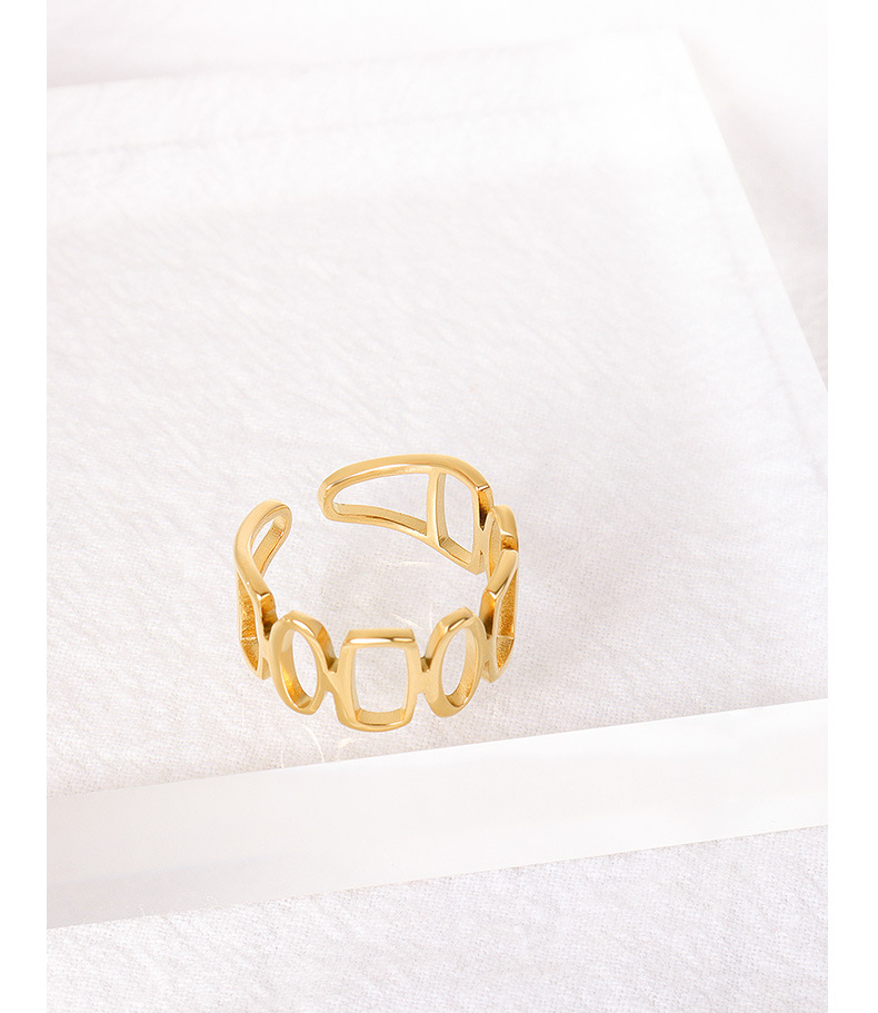 Europäische Und Amerikanische Ins Mode Hohle Geometrische Spleiß Öffnung Design Ring Ring Titan Stahl Beschichtet 18 Echte Gold Ring Schmuck display picture 6