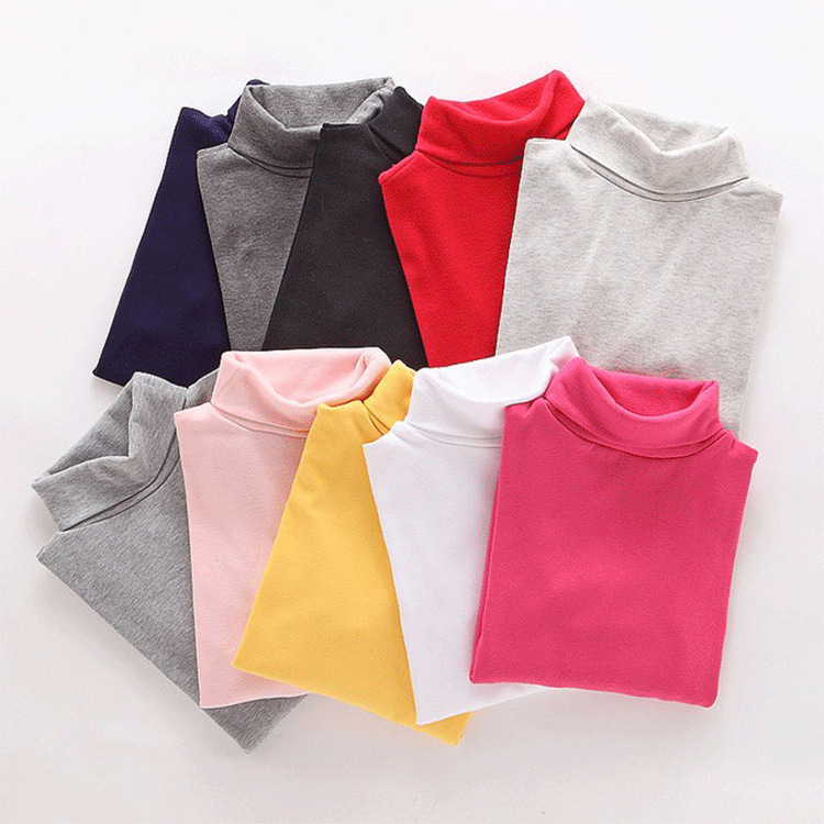 2025年秋冬淘宝爆款 高领糖果色韩版儿童长袖打底衫 纯棉高领T恤