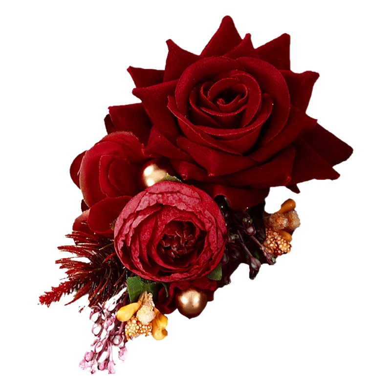 Bride Xiuhe Headdress Red Simulated Flower Wedding Wedding Head Flower Xiuhe Clothing Toast Clothing Hair Accessories Retro Style