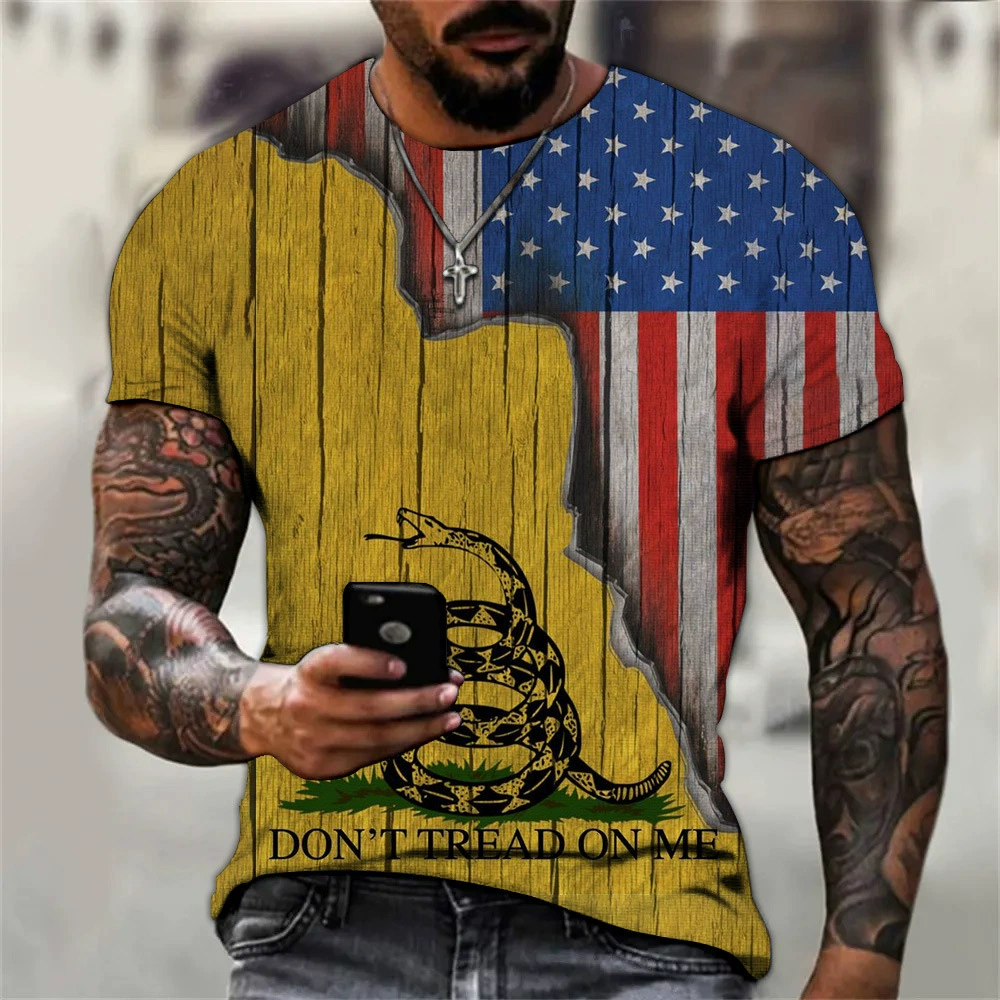 AliExpress Amazon Подростковая летняя футболка с 3D цифровым принтом Мужская футболка с круглым вырезом и американским флагом свободного кроя