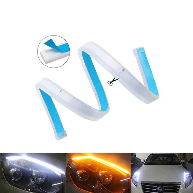 New Style Daytime Running Lights Ultra-Thin Light Guide Strip 30 45 60cm Dual-Color Flowing Light Car Decorative Light White and Yellow Turn Signal Light