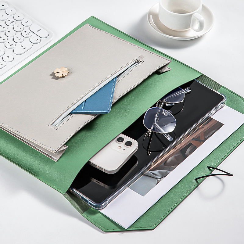 PU leather a4 file bag printed logo high-end business office briefcase meeting materials storage bag wholesale