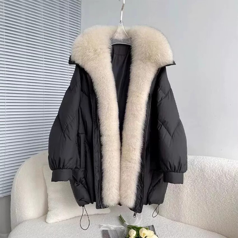European Station 2025 Winter New Fox Fur Collar down Jacket Women's Mid-Length Fashion Loose Thick Fur Coat European Station 2025 Winter New Fox Fur Collar down Jacket Women's Mid-Length Fashion Loose Thick Fur Coat