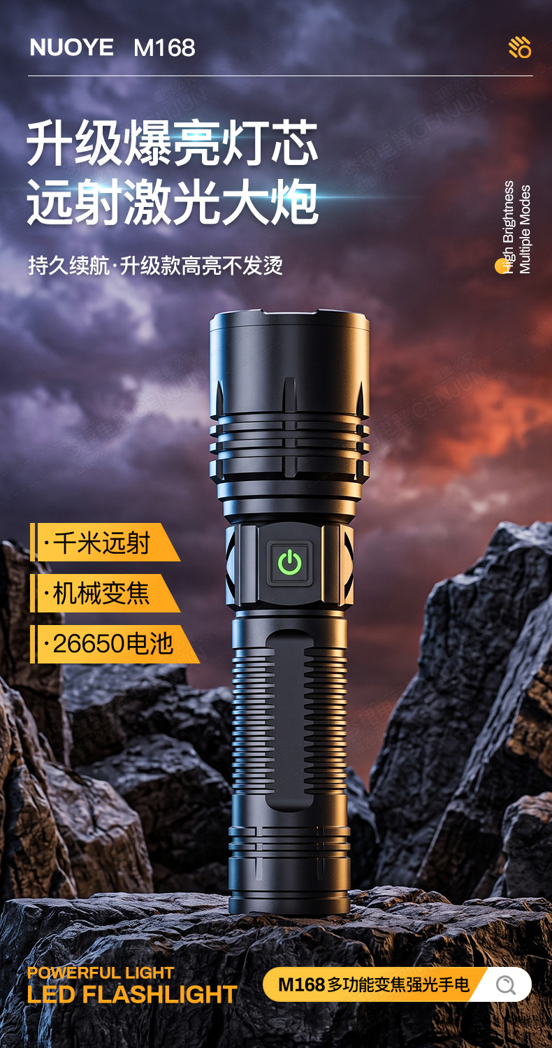 Cross-border new product: ultra-bright, long-range, adjustable-focus white laser flashlight for outdoor emergency use, rechargeable, and with a powerful beam