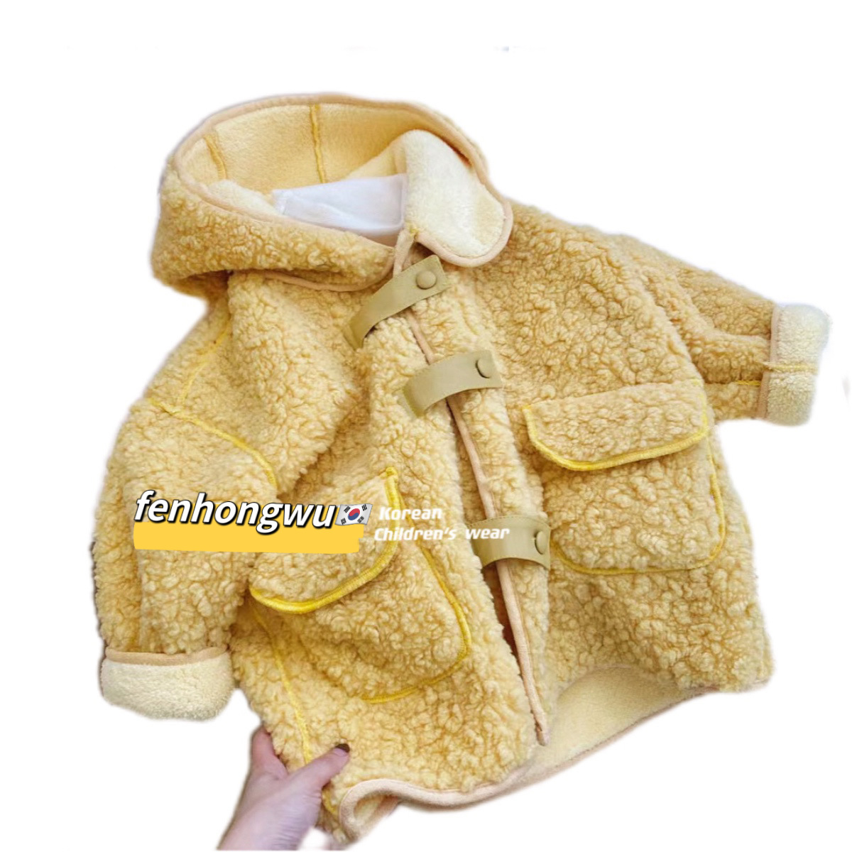 Chaqueta con Capucha para Niñas, Otoño-Invierno 2025, Nuevo Estilo, Ropa Infantil, Lana de Cordero, Gruesa y Moderna para Bebés