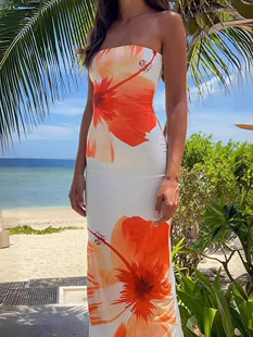 Платье-футляр на бюстье длиной макси, ткань Milk Silk 83% Polyester 17% Elastane, летний европейский стиль