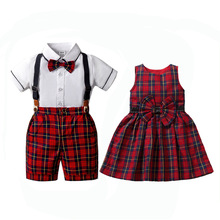 跨境 欧美夏季新款礼服套装 儿童绅士服厂家批发兄妹童装一件代发