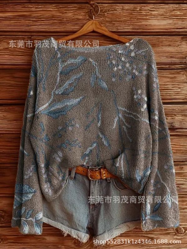 独立站新款高领卫衣仿毛衣 秋冬季碎花圆领宽松毛衣2|undefined
