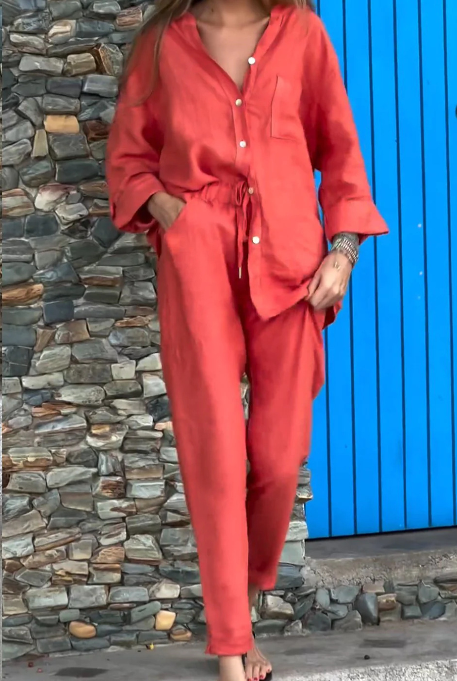 Women's Clothing 2024 Summer New Women's 2 piece Set Large Size Cotton and Linen Shirt Set High Waist Loose Trousers_voghion.com