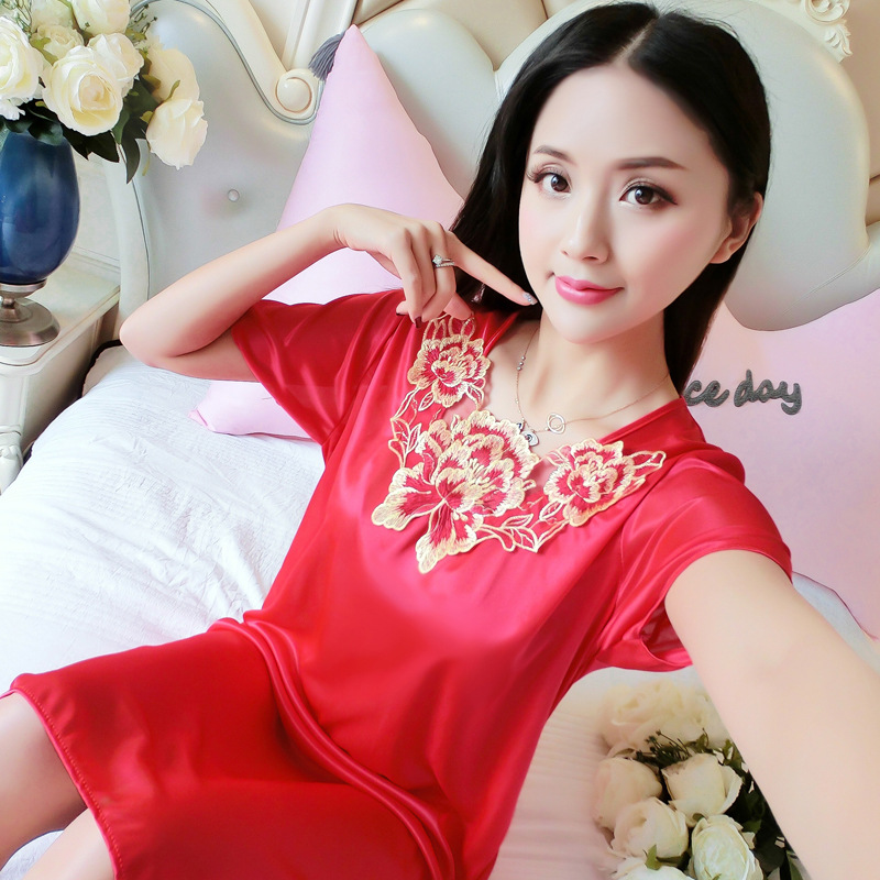 2023 camisón de seda de hielo de verano de las mujeres de encaje sedoso delgado de mediana edad sexy suave cómodo pijamas de las mujeres homewear