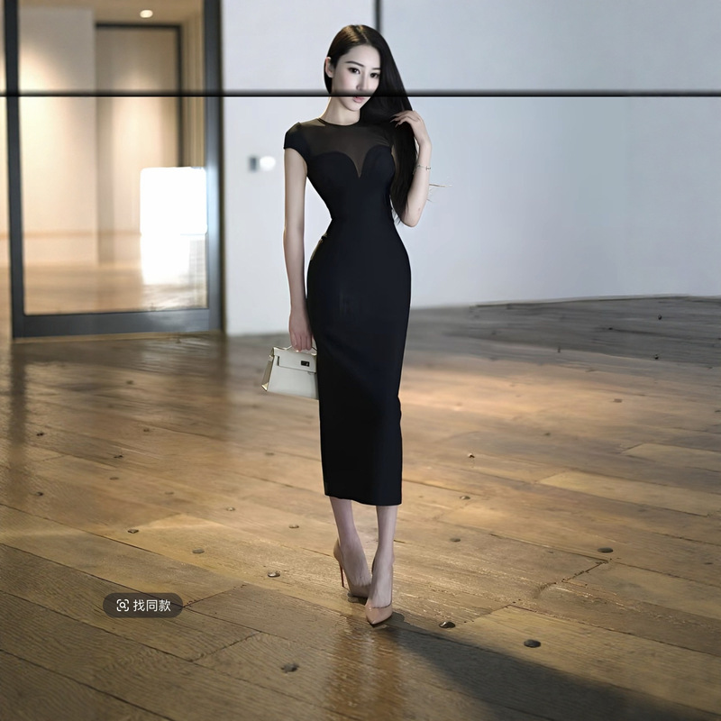 Sexy Dress for Women Summer 2025 New Style Spliced Black Slimming Look Mid-Length Over-The-Knee Hip Skirt Straps Sexy Dress for Women Summer 2025 New Style Spliced Black Slimming Look Mid-Length Over-The-Knee Hip Skirt Straps