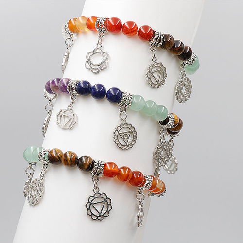 Chakela Natural Crystal Stone Chakra Bracelet Yoga Accessory Crystal Agate Seven Color Stone Bracelet
