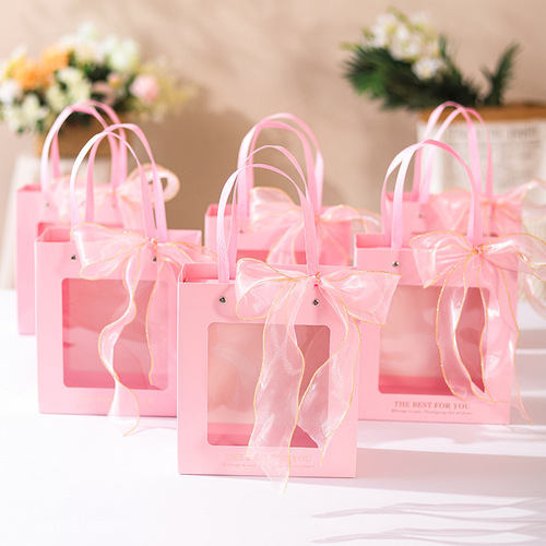 Birthday gift bag, high-end window gift bag, transparent handbag, orange wedding flower bag, towel companion bag