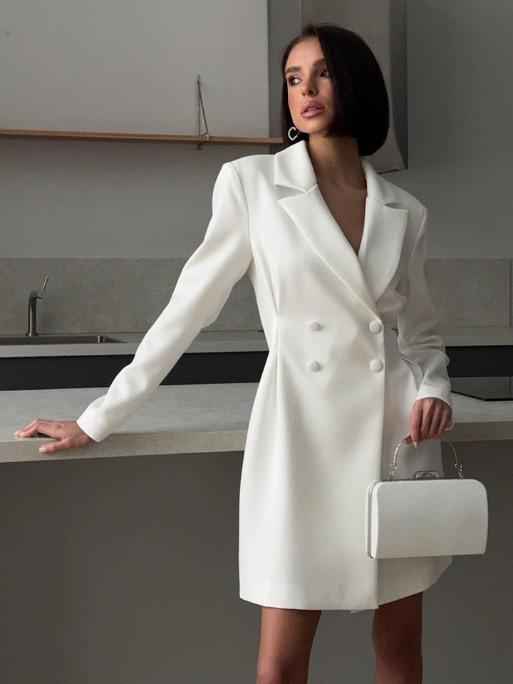 Đầm blazer nữ dáng chữ A cổ chữ V dài tay thắt eo cạp cao — Màu trắng, Màu đen chi tiết 23