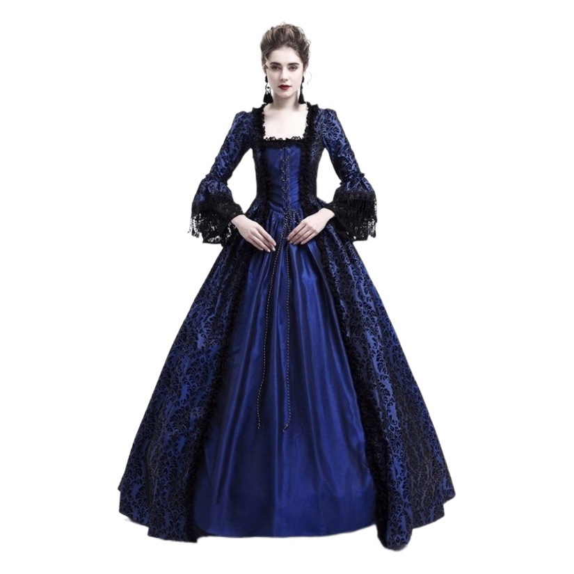 S-5xl más tamaño vestido de corte de alta gama encaje costura gran swing vestido retro medieval renacimiento vestido