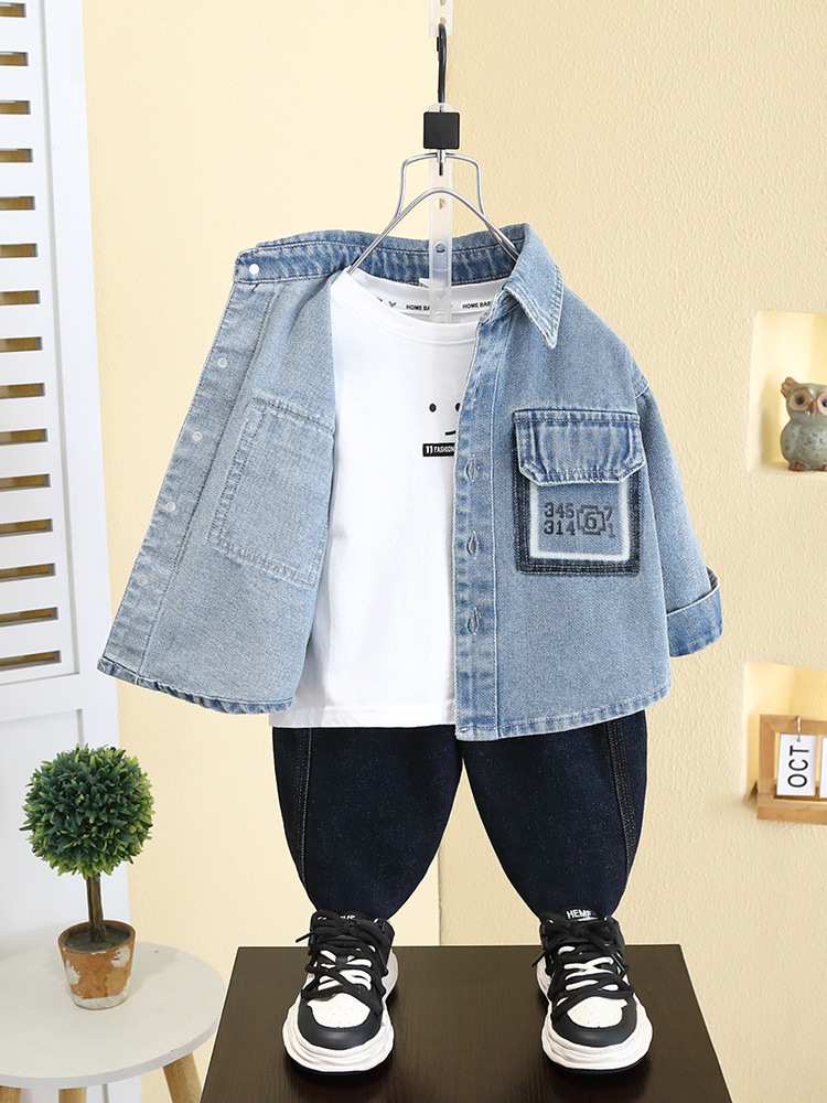 7545 camisa de mezclilla para niños primavera y otoño 2025 nuevo estilo para niños chaqueta de manga larga coreana camisa de primavera para hombres