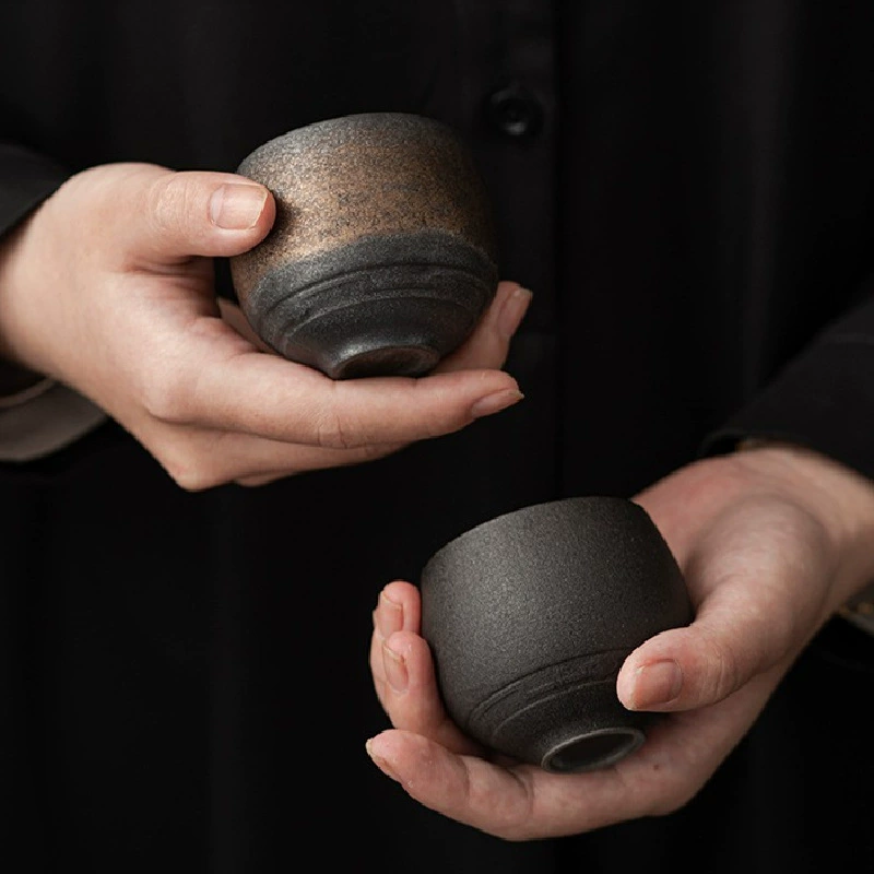 handmade rough pottery cup ceramic cup small single cup as old craftsmanship ancient style Japanese -style meditation cup master cup