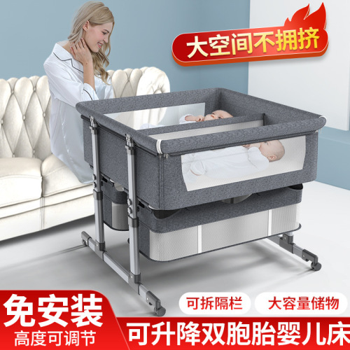Twins portable foldable adjustable height connecting crib baby bed bassinet baby crib bb bed