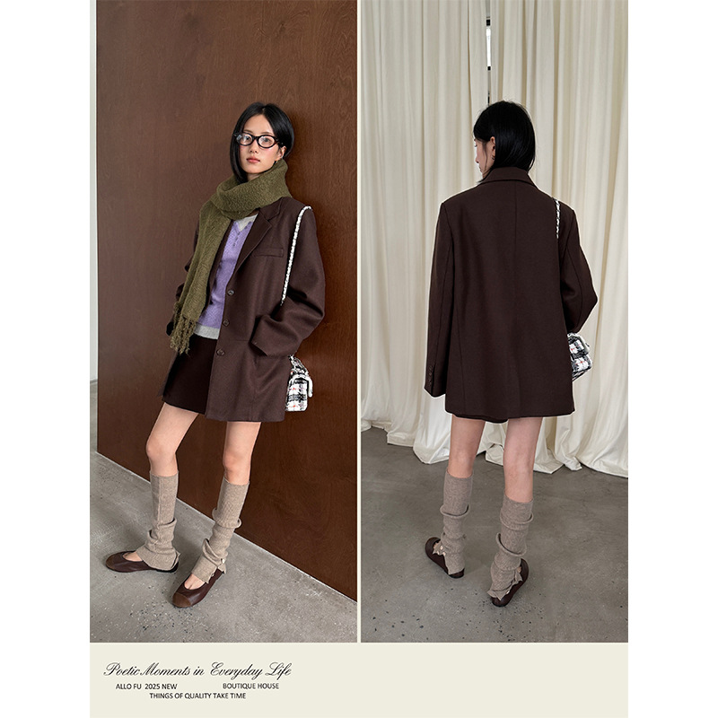 衣夫 高智淡人套装夹棉宽松羊毛呢西装外套半身短裙两件套女23880