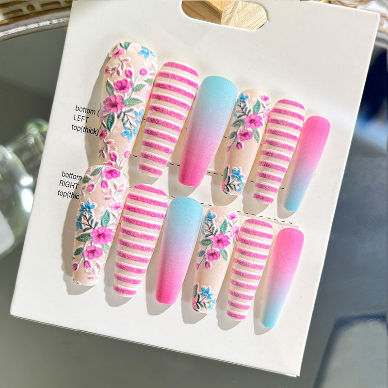 Nuevas uñas portátiles para adultos, uñas en relieve estéreo, parches de manicura, uñas postizas, uñas terminadas, uñas largas de ballet