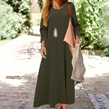 2025欧美女装亚马逊独立站秋冬纯色休闲长袖时尚下摆宽松连衣裙