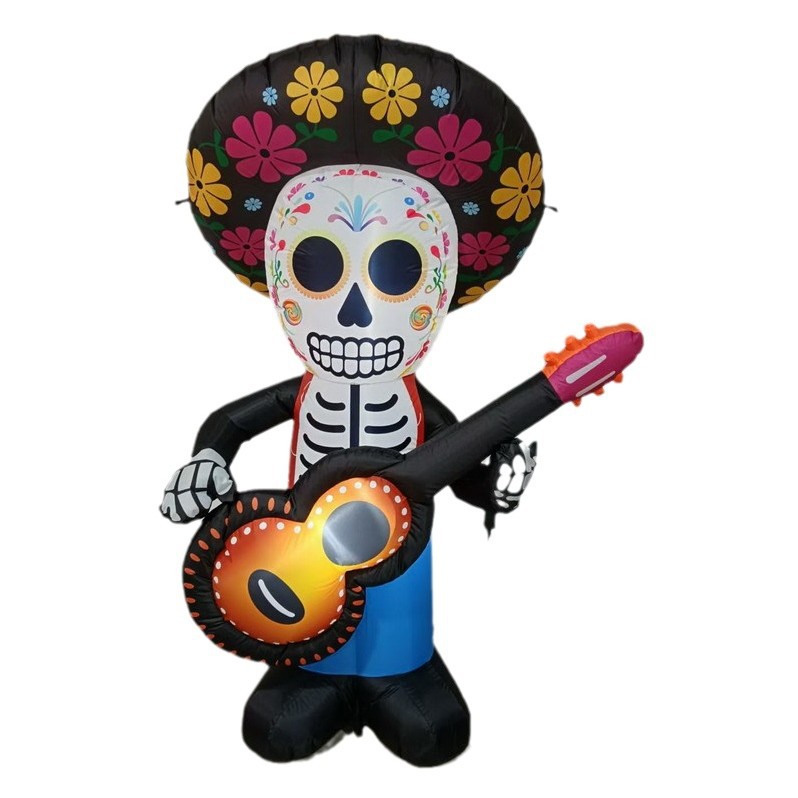Transfronterizo mexicano Día de los Muertos Día de los Espíritus Guitarra Esqueleto Halloween Inflatable Festa Decoración Fantasma