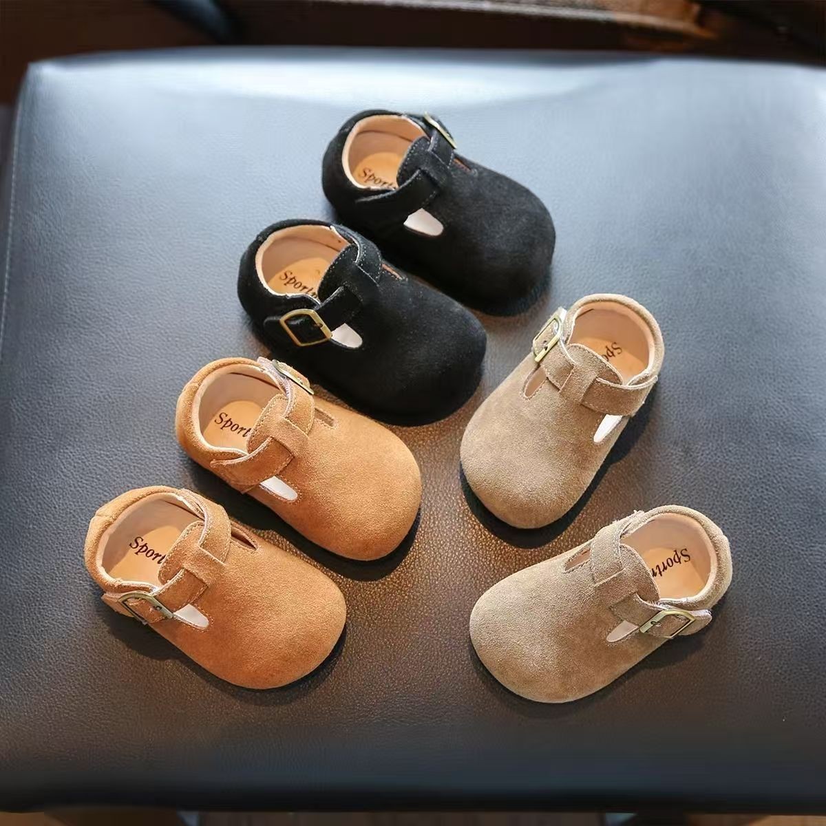 Boys and Girls Birkenstock Shoes Spring and Autum Kidsren's Leather Shoes Soft Sole Baby Toddler Shoes Female Baby Shoes Kidsren's Beanie Shoes