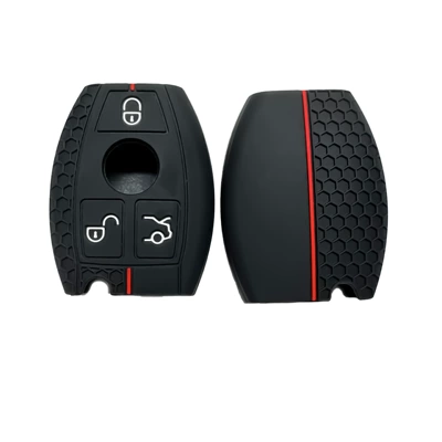 Suitable for Mercedes-Benz C260L GLA200 car silicone key cover car remote control protective cover in stock wholesale (Static Rod/Key Bag) - black-red-line