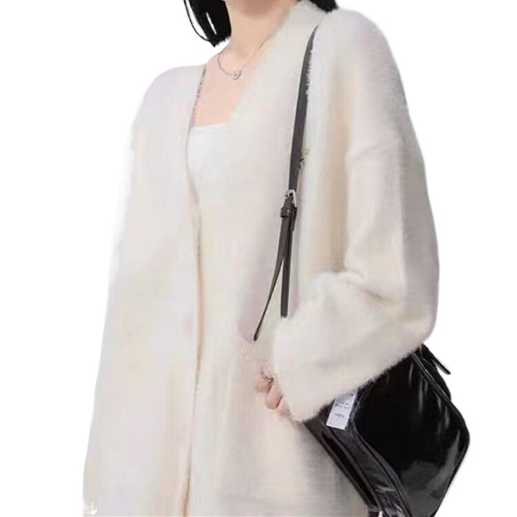 休闲慵懒风毛绒绒纯色外套秋冬季新款款宽松仿水貂绒女中长款开衫|undefined