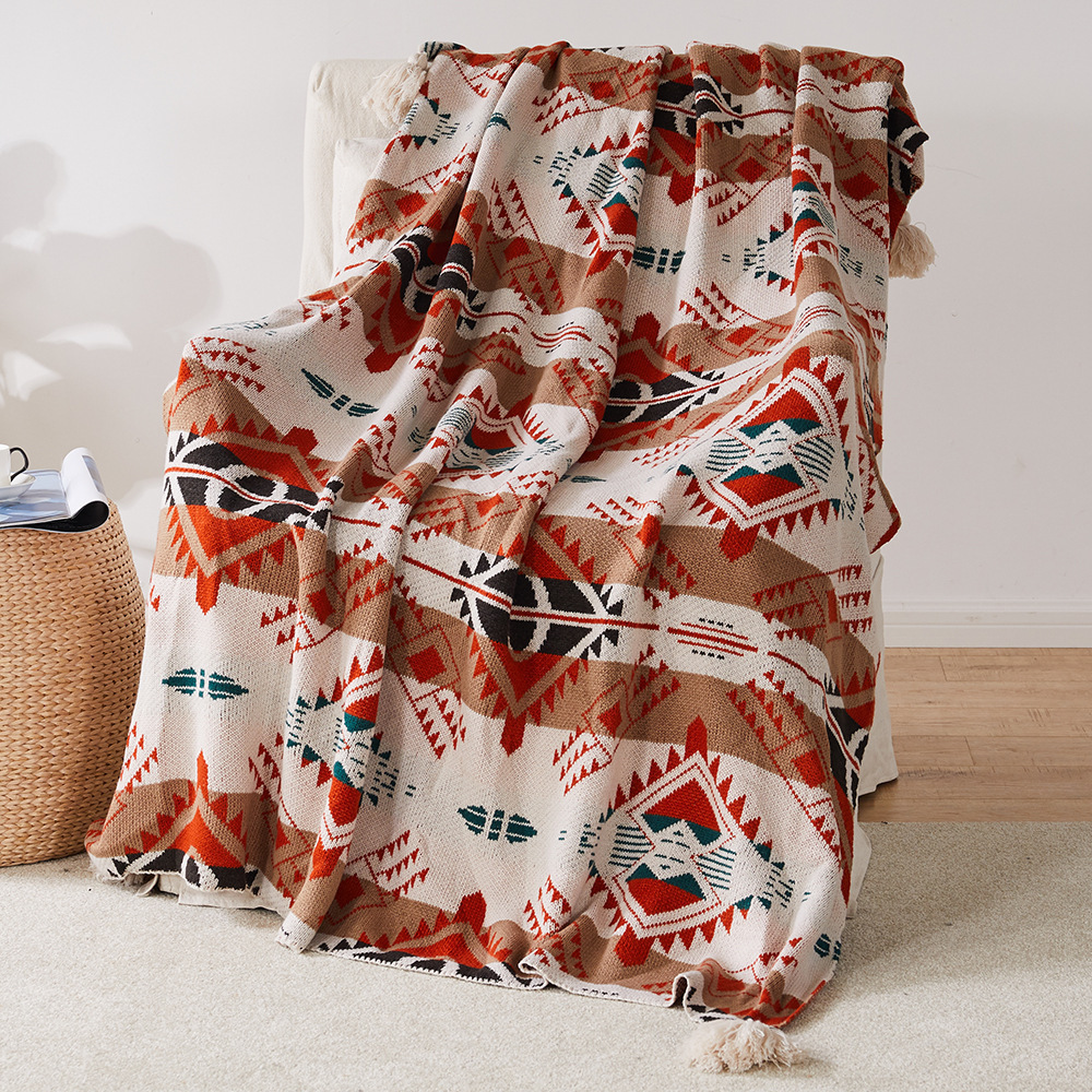 Meizuo wool Bohemian sofa knitted jacquard outdoor blanket camping carpet_voghion.com