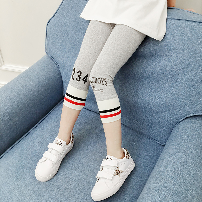 Girls Leggings summer 2021 new pattern Western style Thin section children Tight trousers Cropped Trousers Big boy motion shorts