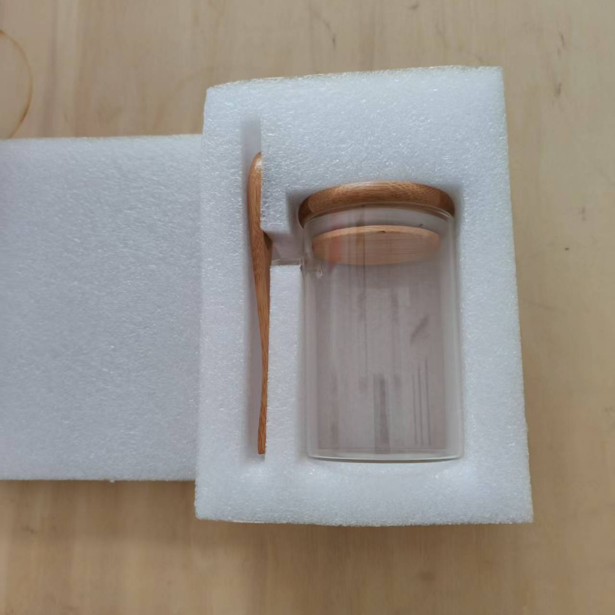 Embalaje de algodón perla transfronterizo vidrio de alto silicio de silicio simple con cucharas condimento lata de cocina almacenar granos lata de granos