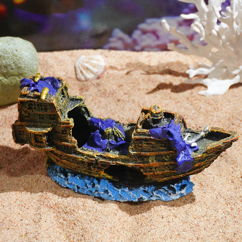 Decoración de acuario, decoración de paisajismo de peceras antiguas, barco pirata, naufragio, barco de pesca, barco de simulación, casa de escape