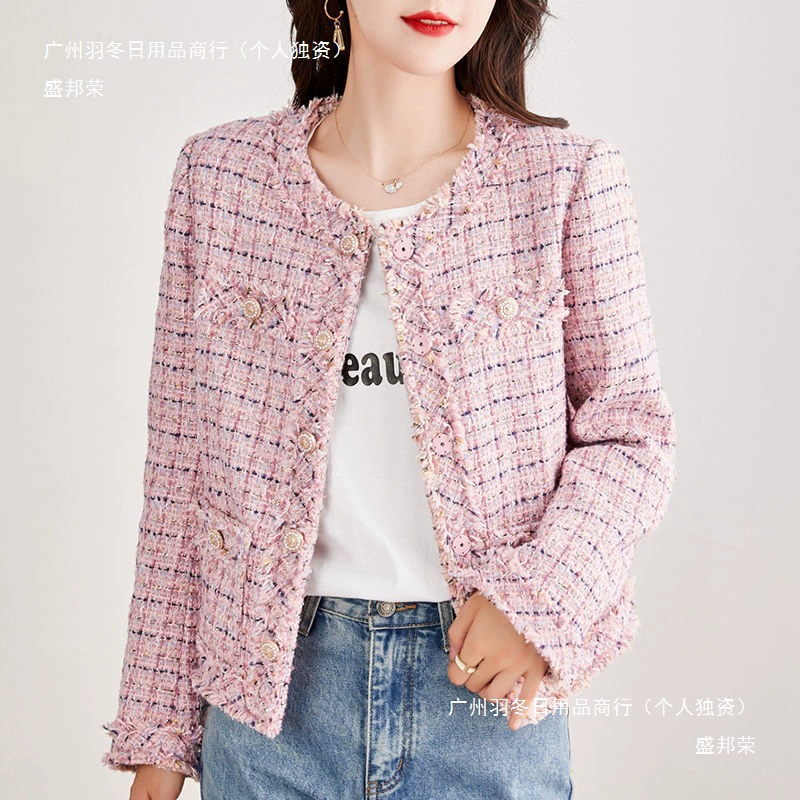 Женский пиджак в твидовом стиле, новинка 2025 года, весна и осень, модный универсальный доступный роскошный короткий топ высокого класса в европейском и американском стиле