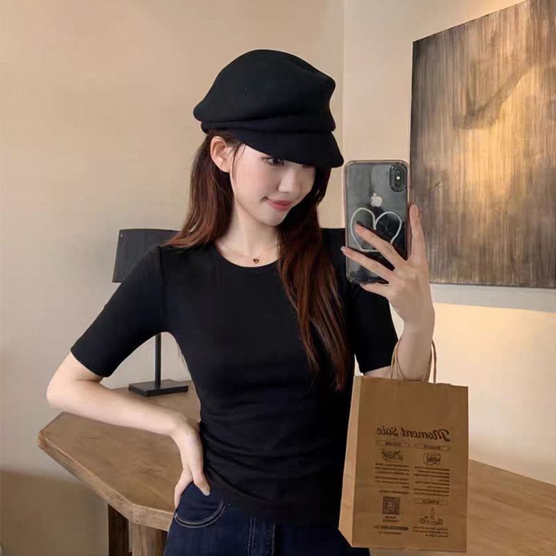 Pure Desire Round Neck Regular Shoulder Mid-Sleeve T-Shirt Base Shirt for Women, Early Autumn New Style, Slim Fit, Versatile, Elegant Top for Women