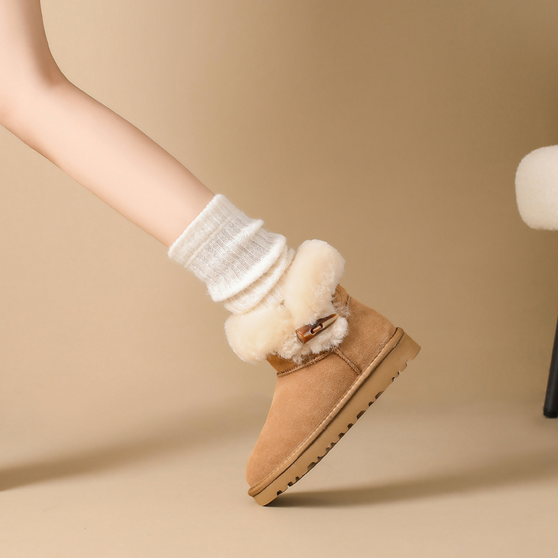 Botas de algodón gruesas y cálidas antideslizantes de piel de otoño e invierno, botines de lana_voghion.com