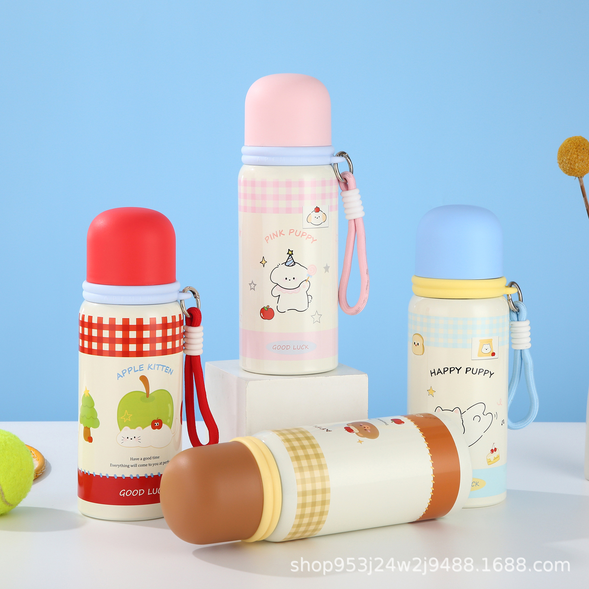 In-Stock High-Appearance 316 Stainless Steel Water Bottle 600ml Cute Student Three-In-One Insulated Portable Cartoon Cup