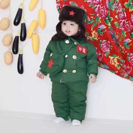 婴儿衣服东北军大衣分体冬季套装加绒加厚夹棉宝宝百天周岁外出服