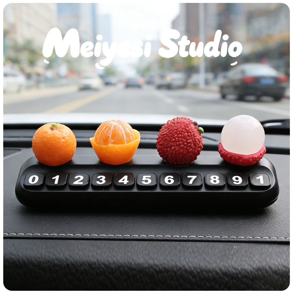 Tarjeta telefónica de movimiento de automóviles, tarjeta de estacionamiento temporal de frutas de litchi, adornos creativos de automóviles
