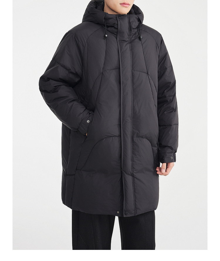 Áo khoác parka nam dáng dài có mũ trùm, tay raglan, chất liệu lông vũ chống gió — màu đen chi tiết 23
