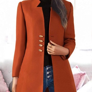 Woolen Outwear Women's Medium-Long New Slim Korean Style Pure Color Women's Woolen Outwear Jacket