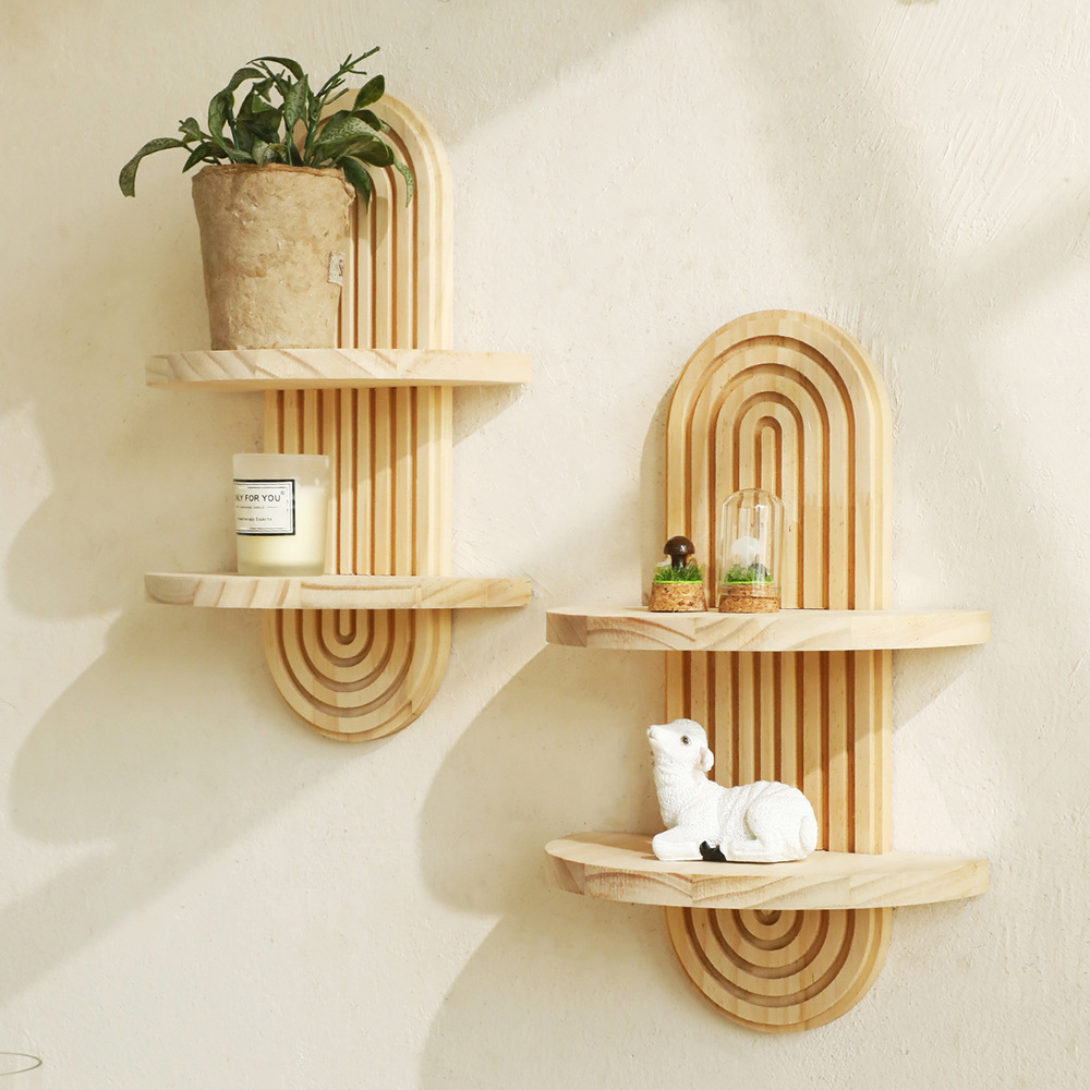 Nuevo producto transfronterizo roscado ovalado creativo estante de pared de madera maciza artesanía de madera decoración de sala de estar del hogar