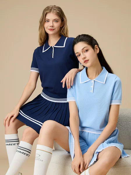 High-End Tennis Skirt, Golf Suit, Polo Shirt Top, Loose Breathable Sports Skirt Two-Piece Set, Old Money Style Preppy