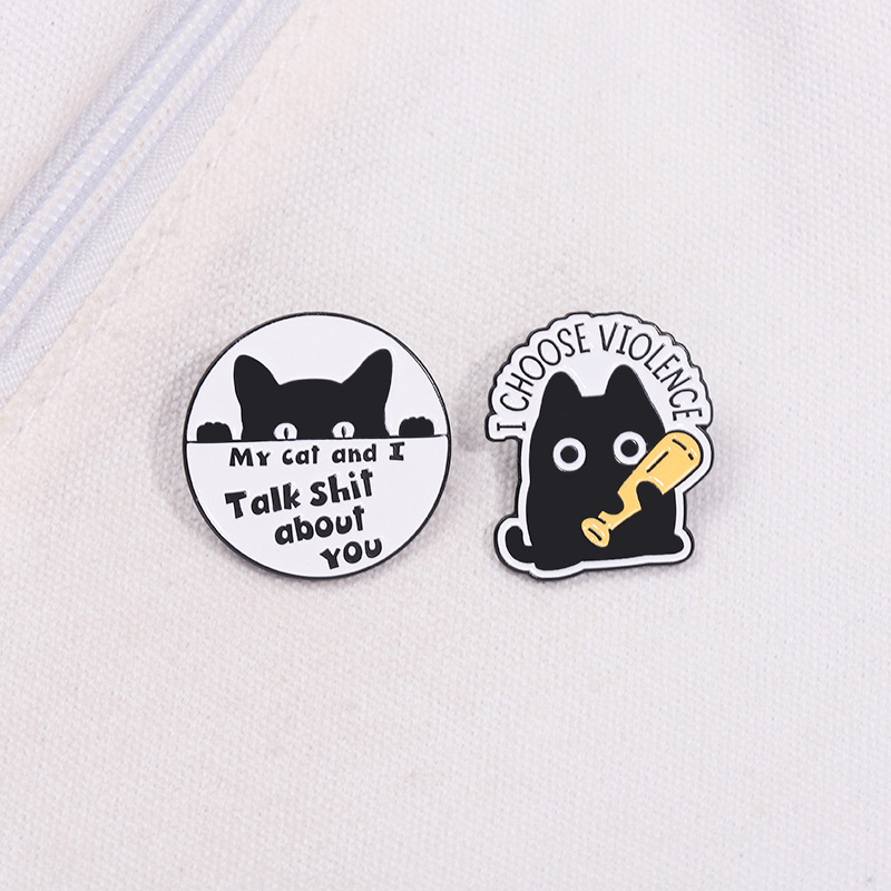 Cartoon, Letter, Cat Pattern Cute Pin Cartoon Letter Cat Alloy Metal Plating Unisex Brooches