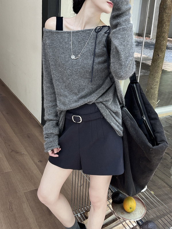 初打十三行2025秋季设计感松弛收褶通勤气质休闲腰带短裤女KA742|undefined