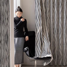 黑白典雅新款雪尼尔提花窗帘 法式轻奢中古遮光窗帘布料客厅卧室